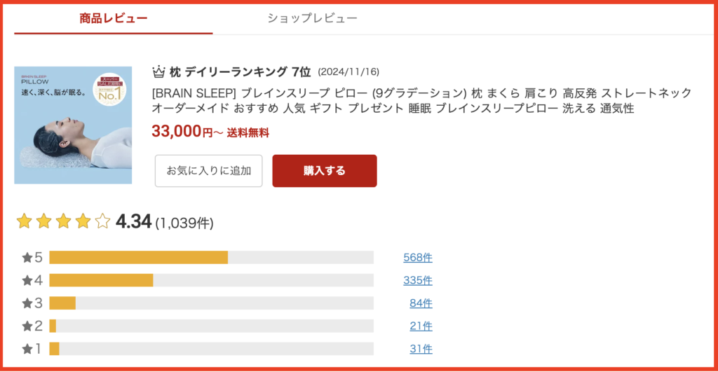 「首が痛い」については、大手通販サイトの口コミの中で、星1を評価した人がそのようにコメントをしていました。